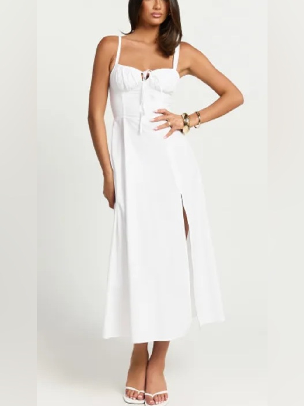 NWT REVOLVE Australia SHOWPO Maiya midi peasant dress side slit white US 6 - Picture 2 of 10